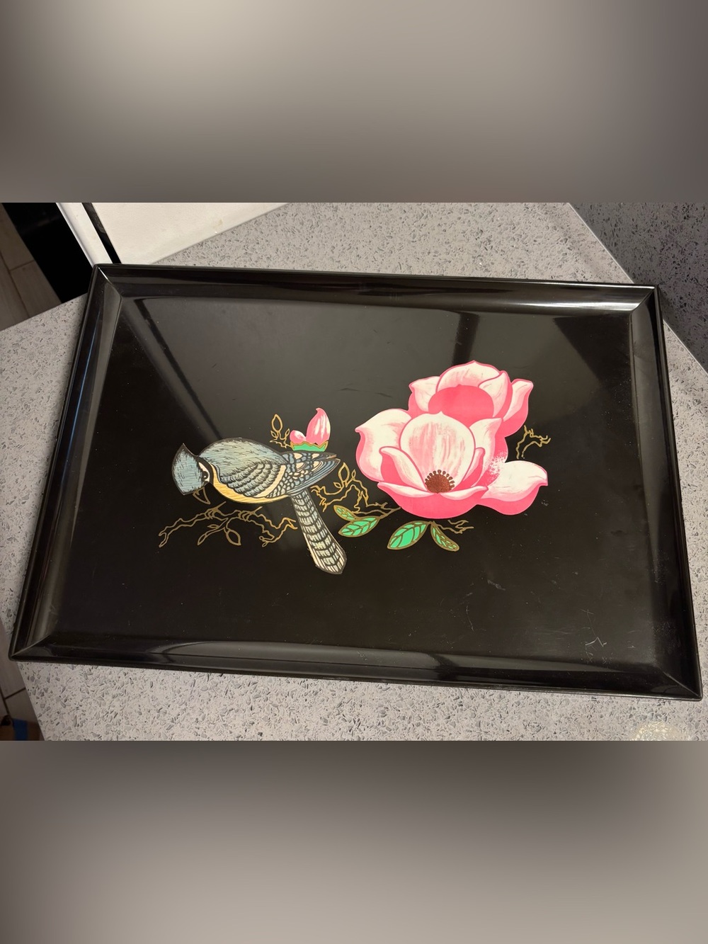 Vintage Couroc Company of  Monterey Black Lacquer Serving Tray